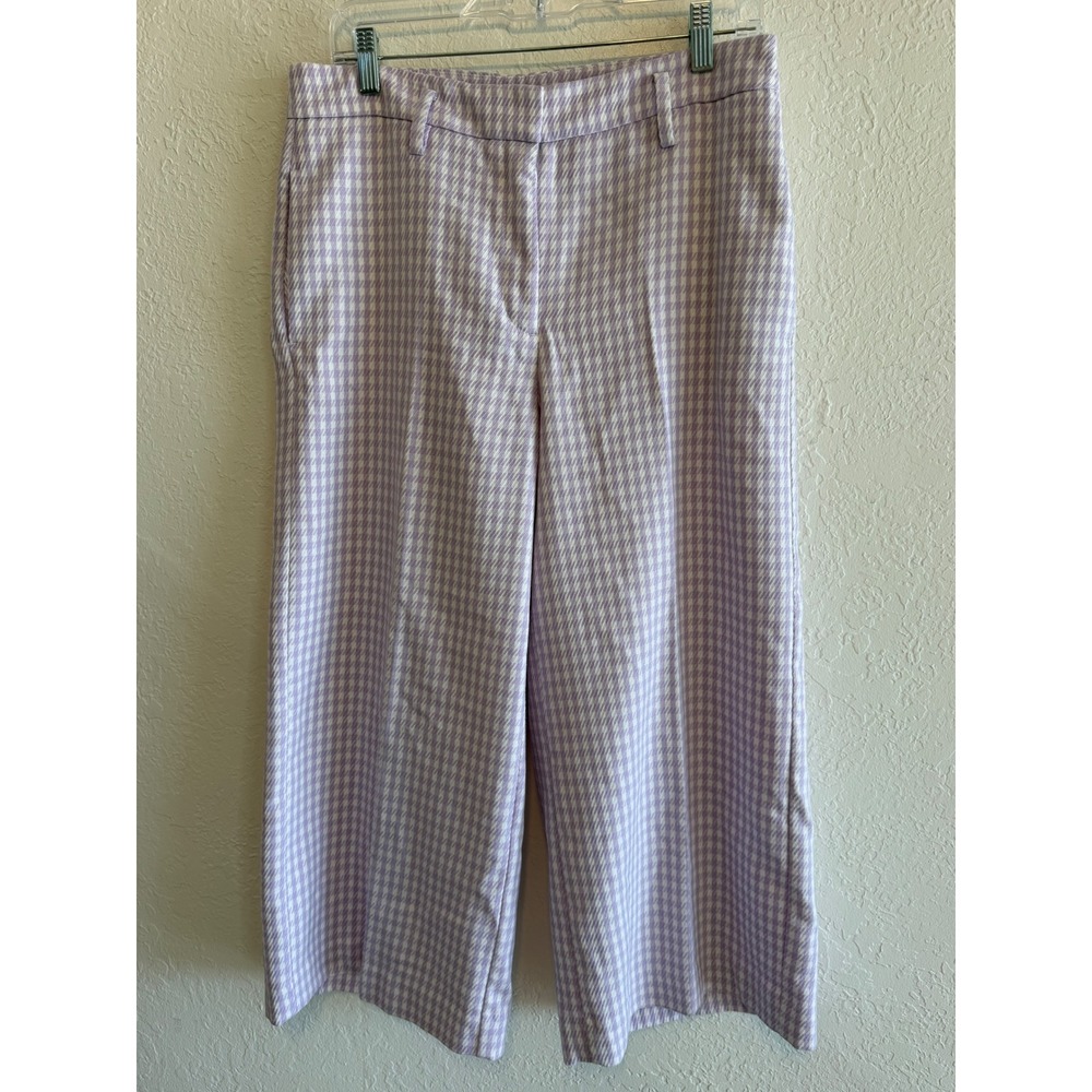 Ann Taylor Lavender White Houndstooth Wide Leg Crop Pants Size 8 580674